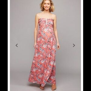 Envie de fraise strapless floral “before during after”maternity maxi dress. NWT!